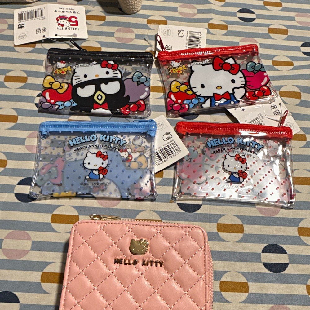 Sanrio bundle Hello Kitty Pink Quilted Bifold Wallet w/ Zip Coin and 4 pouches